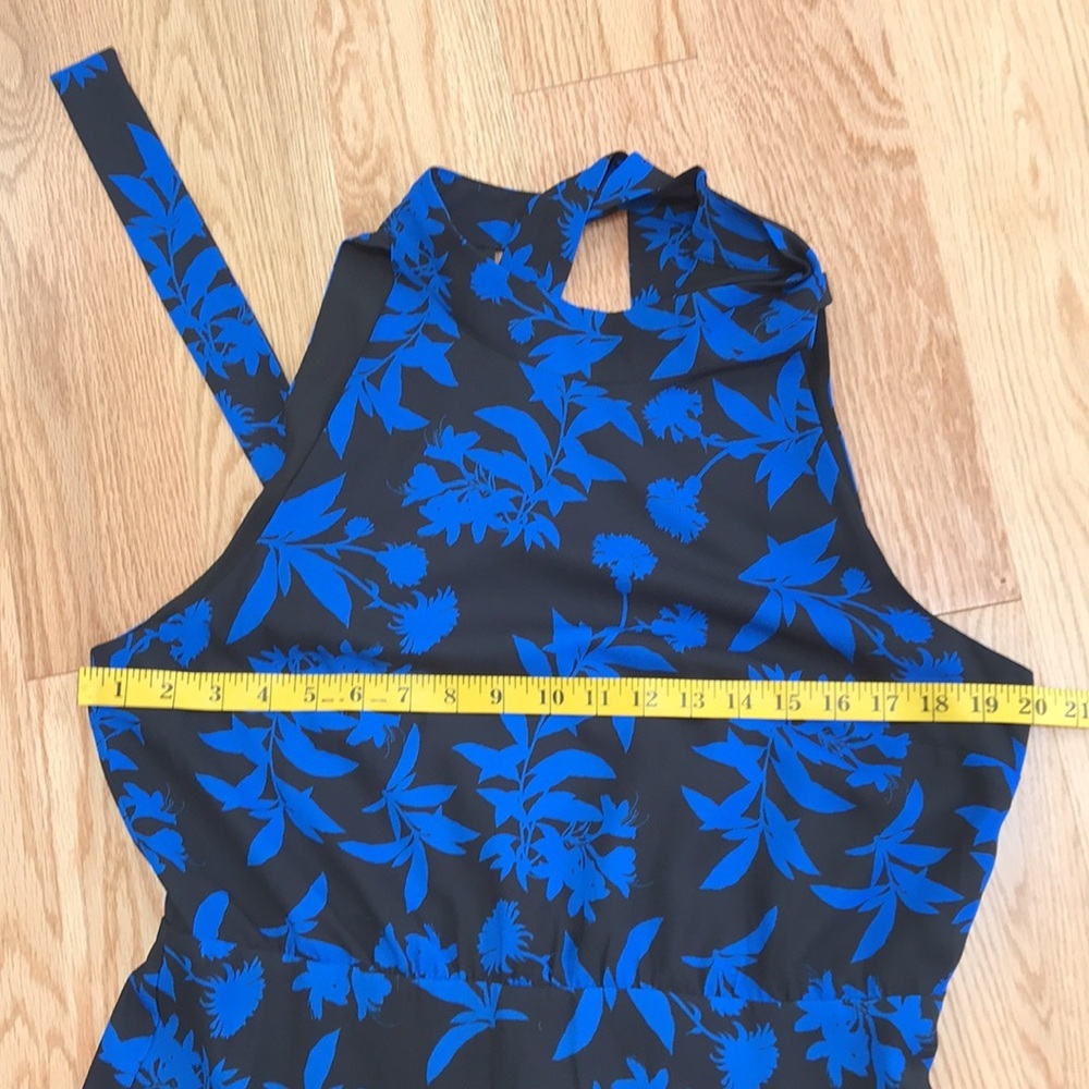 Sam Edelman Size 14 blue combo halter graphic botanic halter midi dress - Picture 7 of 11